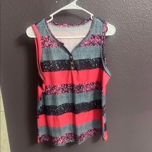 Striped Sleeveless Top - Pink and Gray